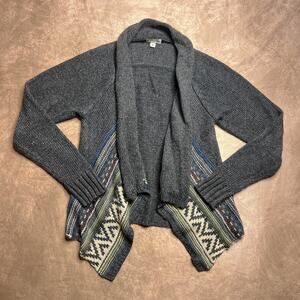 St. John's Bay Long Sleeve Open Front Cardigan Gray Knit Geometric Fair Isles